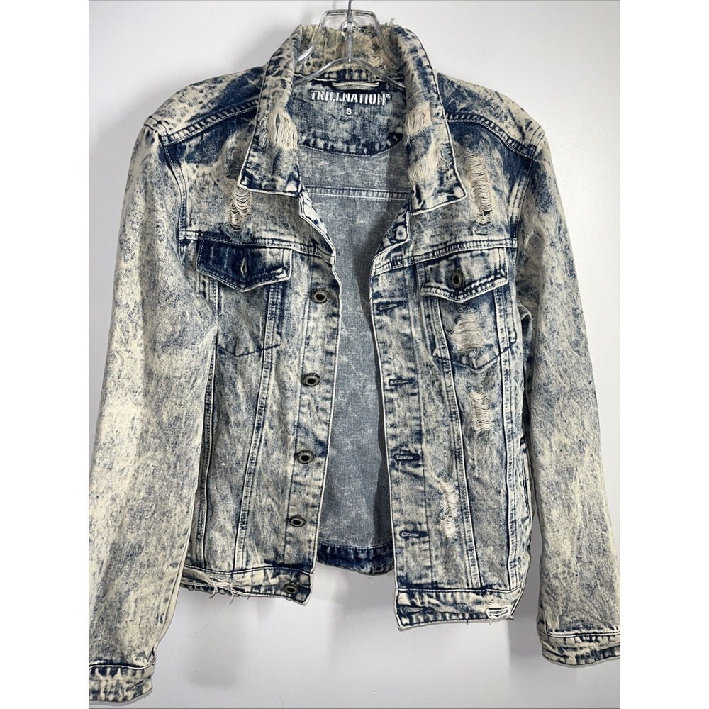 TRILLNATION Distressed Acid Wash Denim Jacket Adult Small